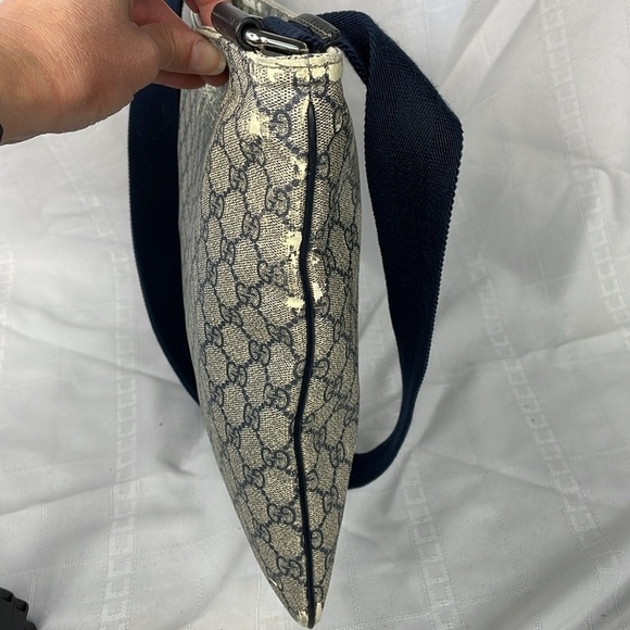 Gucci Monogram GG Supreme Flat Messenger Shoulder Crossbody Bag Navy Blue Beige - Picture 5 of 17